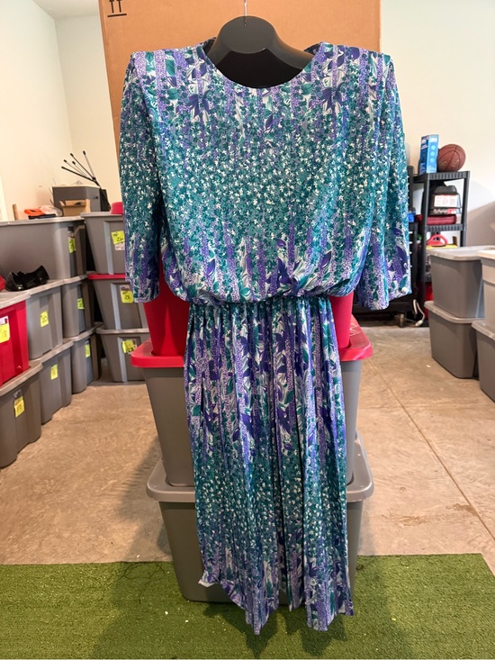 Mcs limited Dresses & Skirts - Floral Pleated Midi Dress in Teal & Purple93